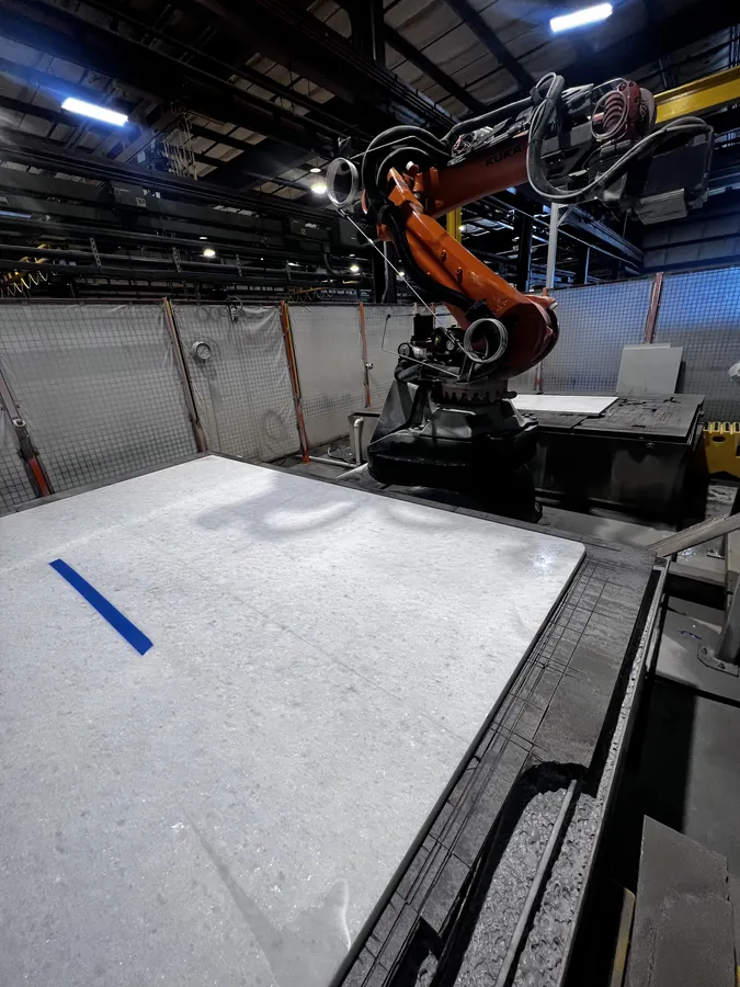Robotic SawJet equipment and slab in the supplied fabrication reference photograph