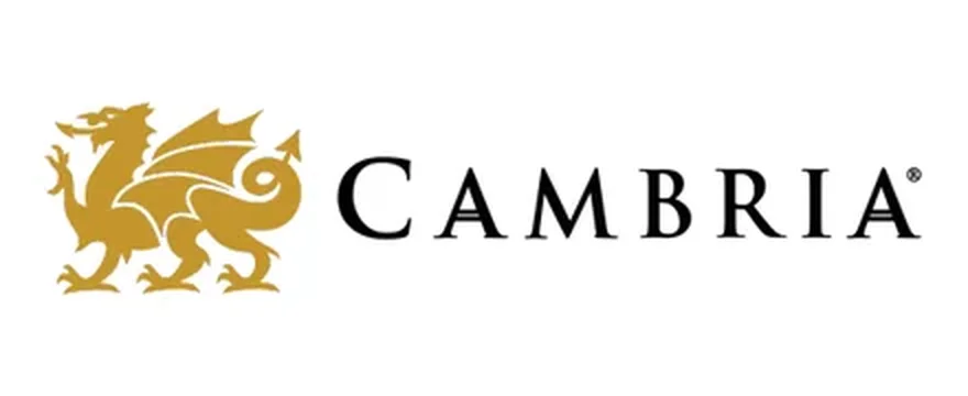 Cambria logo with a gold dragon beside the brand name