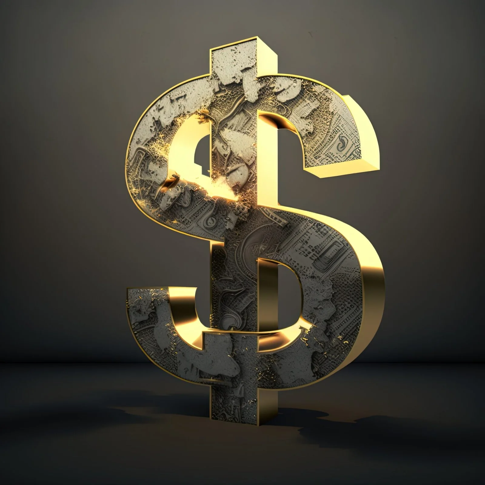 Decorative gold dollar sign against a dark background