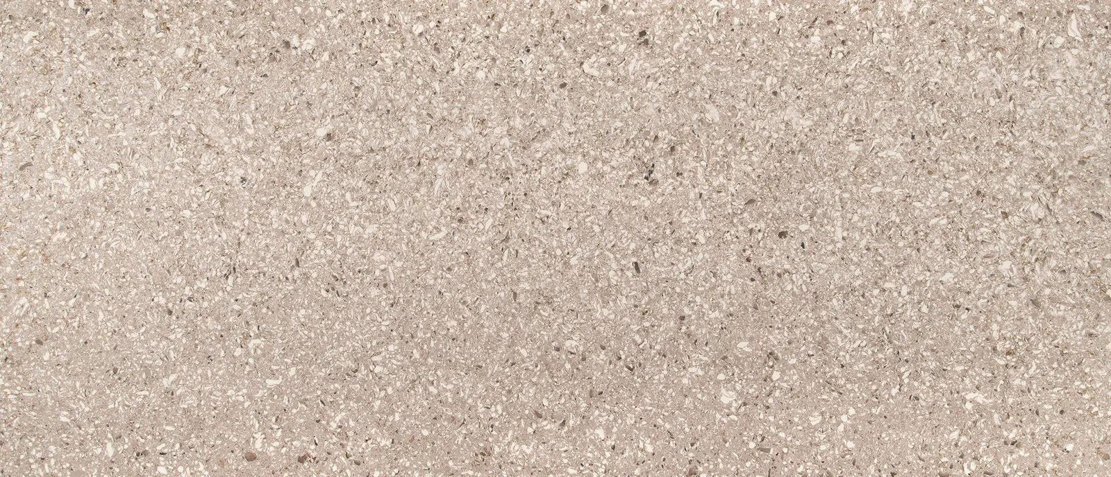 Close-up of a beige quartz surface with fine cream and brown flecks