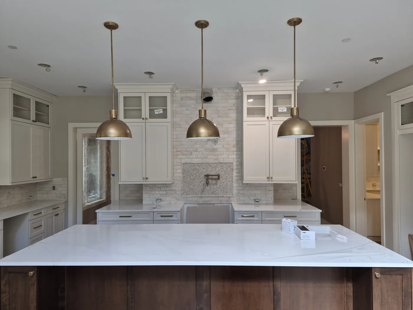 White top, walnut base, pendants. A Top Granite project