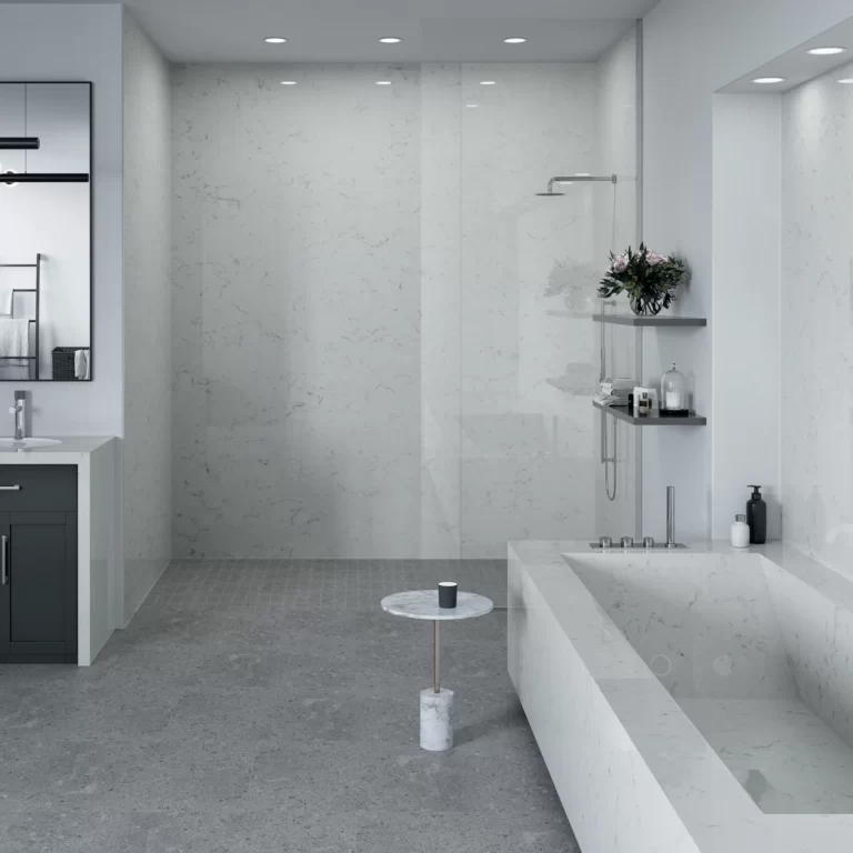 Modern bathroom with Rocky mountain quartz