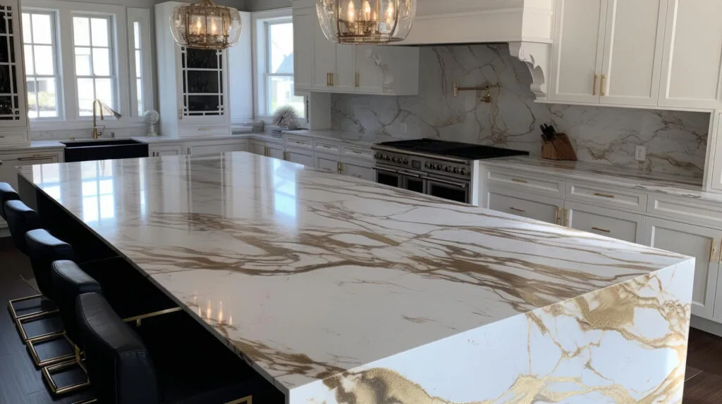 Polished premium quartz in modern kitchen